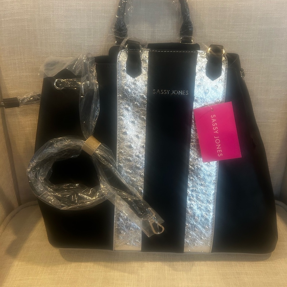 Sassy Jones Elegant Lori Black and Silver Tote